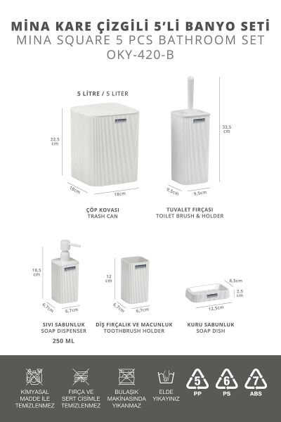 Okyanus Home Mina Beyaz Çizgili Kare Banyo Seti