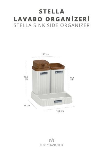Okyanus Home Stella Beyaz Ahşap Desenli Lavabo Seti