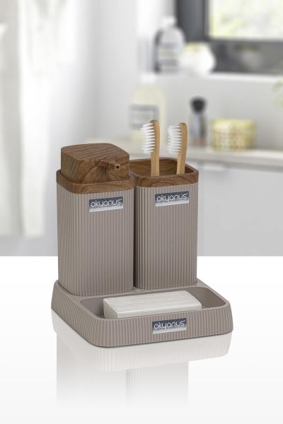 Okyanus Home Stella Vizon Ahşap Desenli Lavabo Seti