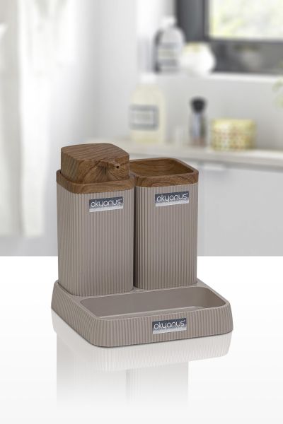 Okyanus Home Stella Vizon Ahşap Desenli Lavabo Seti