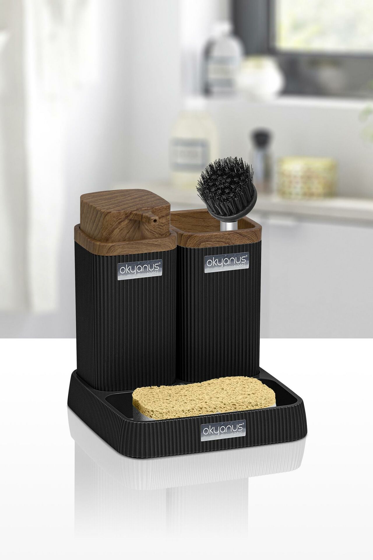 Okyanus Home Stella Siyah Ahşap Desenli Lavabo Seti