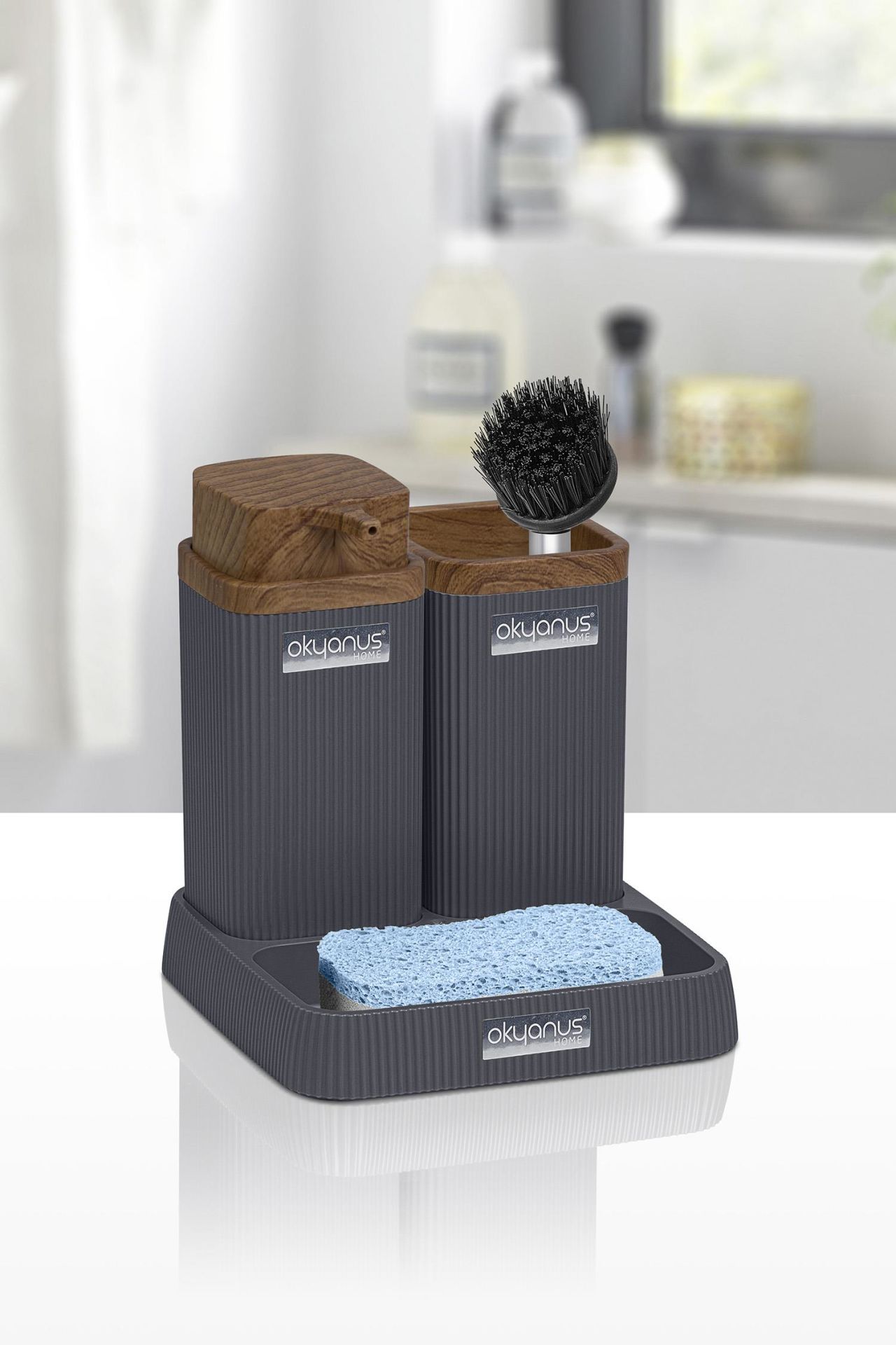 Okyanus Home Stella Antrasit Ahşap Desenli Lavabo Seti