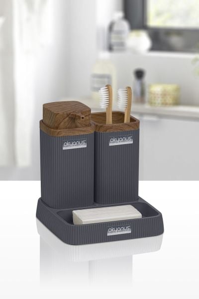 Okyanus Home Stella Antrasit Ahşap Desenli Lavabo Seti