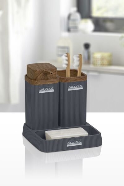 Okyanus Home Stella Antrasit Ahşap Desenli Lavabo Seti