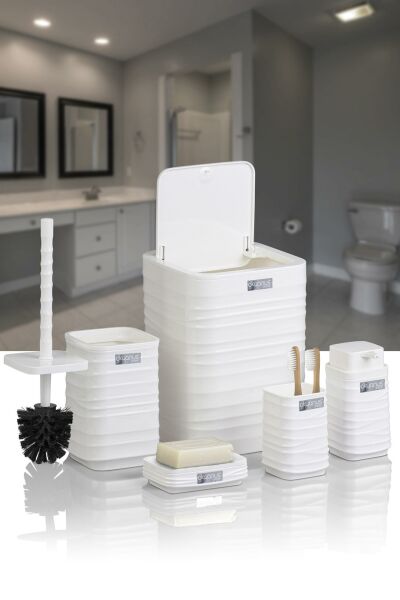Okyanus Home Luna Beyaz Kare 5'li Banyo Seti