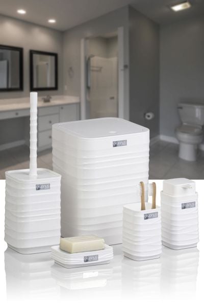 Okyanus Home Luna Beyaz Kare 5'li Banyo Seti