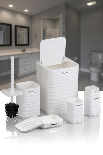 Okyanus Home Luna Beyaz Kare 5'li Banyo Seti