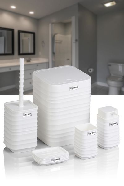 Okyanus Home Luna Beyaz Kare 5'li Banyo Seti