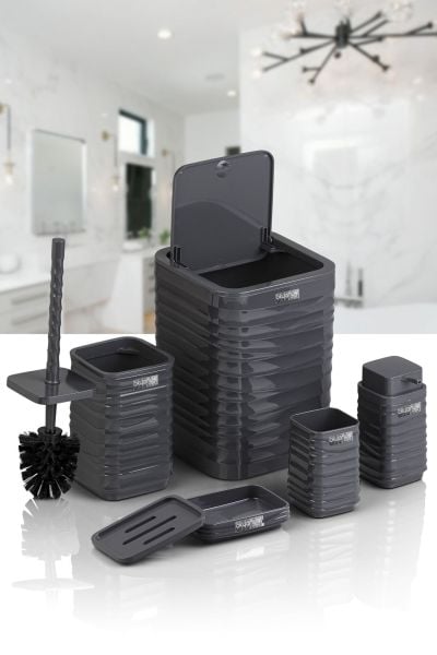 Okyanus Home Luna Antrasit Kare 5'li Banyo Seti