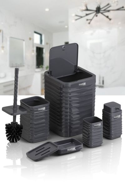 Okyanus Home Luna Antrasit Kare 5'li Banyo Seti