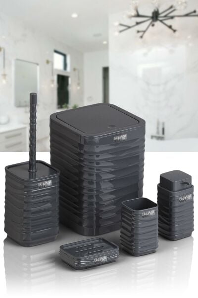 Okyanus Home Luna Antrasit Kare 5'li Banyo Seti