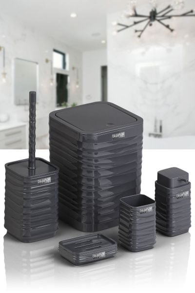 Okyanus Home Luna Antrasit Kare 5'li Banyo Seti
