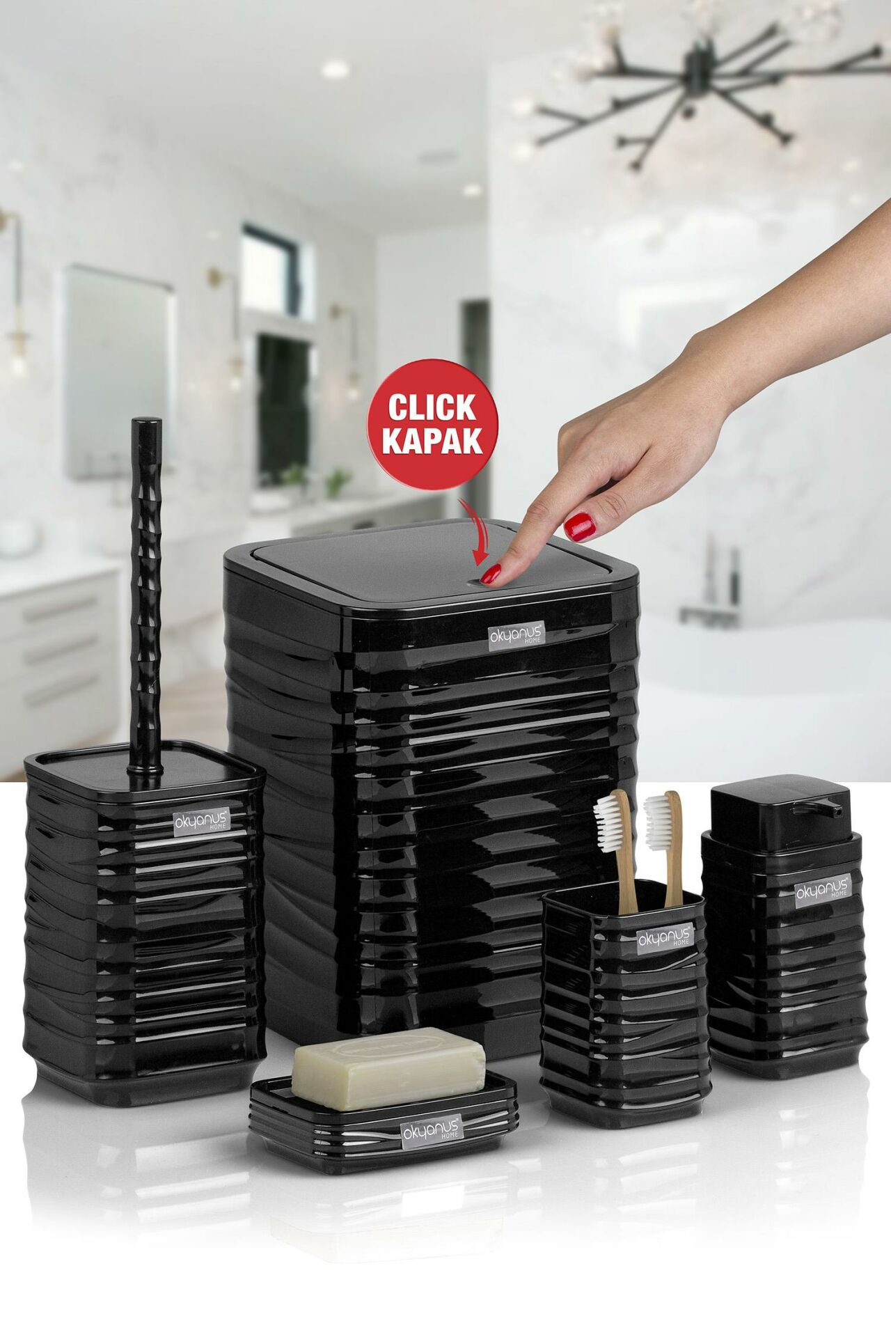 Okyanus Home Luna Siyah Kare 5'li Banyo Seti