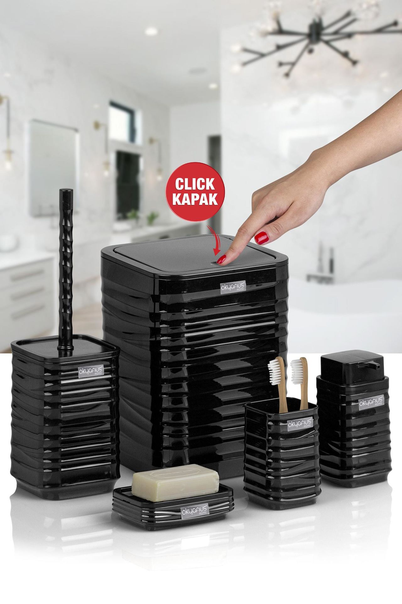 Okyanus Home Luna Siyah Kare 5'li Banyo Seti