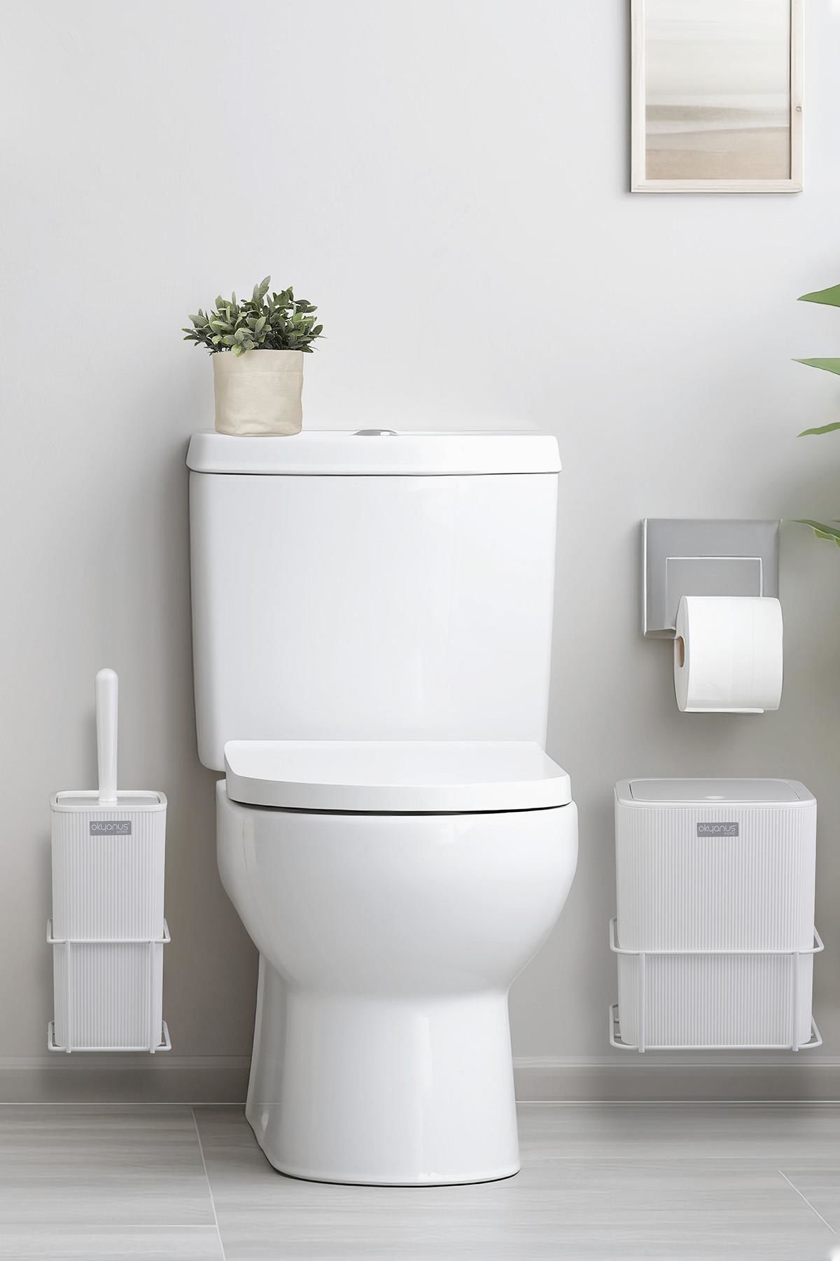 Okyanus Home Beyaz Eko Magic Askılı Kare Mina 2'li Wc Kova ve Fırça Seti