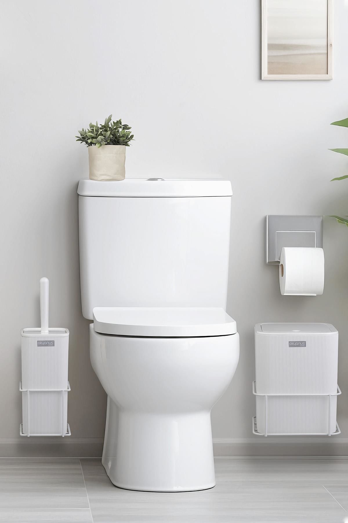 Okyanus Home Beyaz Eko Magic Askılı Kare Mina 2'li Wc Kova ve Fırça Seti