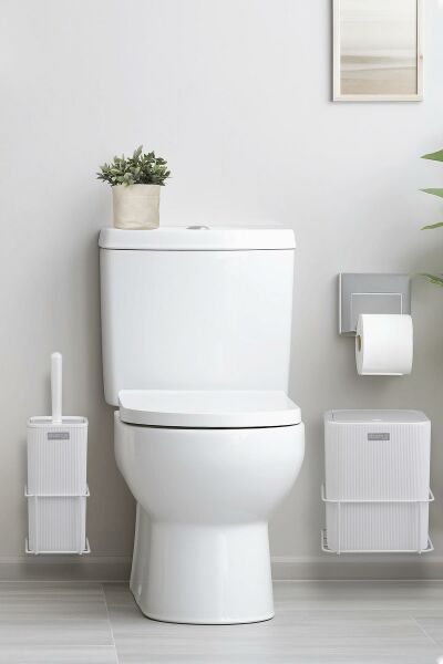 Okyanus Home Beyaz Eko Magic Askılı Kare Mina 2'li Wc Kova ve Fırça Seti