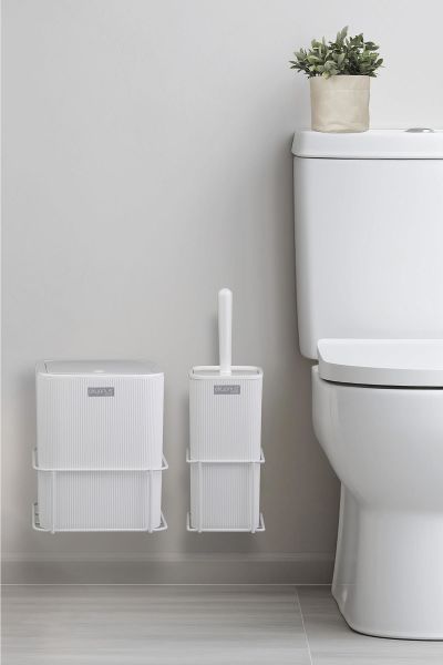 Okyanus Home Beyaz Eko Magic Askılı Kare Mina 2'li Wc Kova ve Fırça Seti
