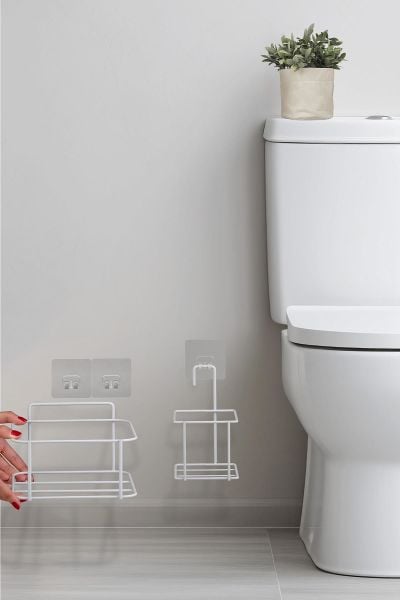 Okyanus Home Beyaz Eko Magic Askılı Kare Mina 2'li Wc Kova ve Fırça Seti