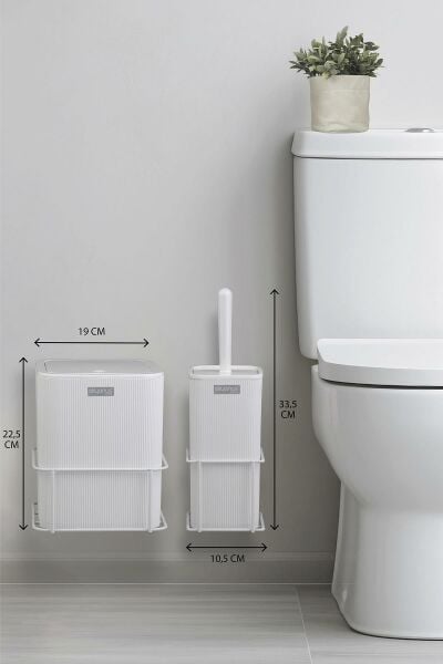 Okyanus Home Beyaz Eko Magic Askılı Kare Mina 2'li Wc Kova ve Fırça Seti