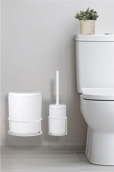 Okyanus Home Beyaz Eko Magic Askılı Yuvarlak Linea 2'li Wc Kova ve Fırça Seti