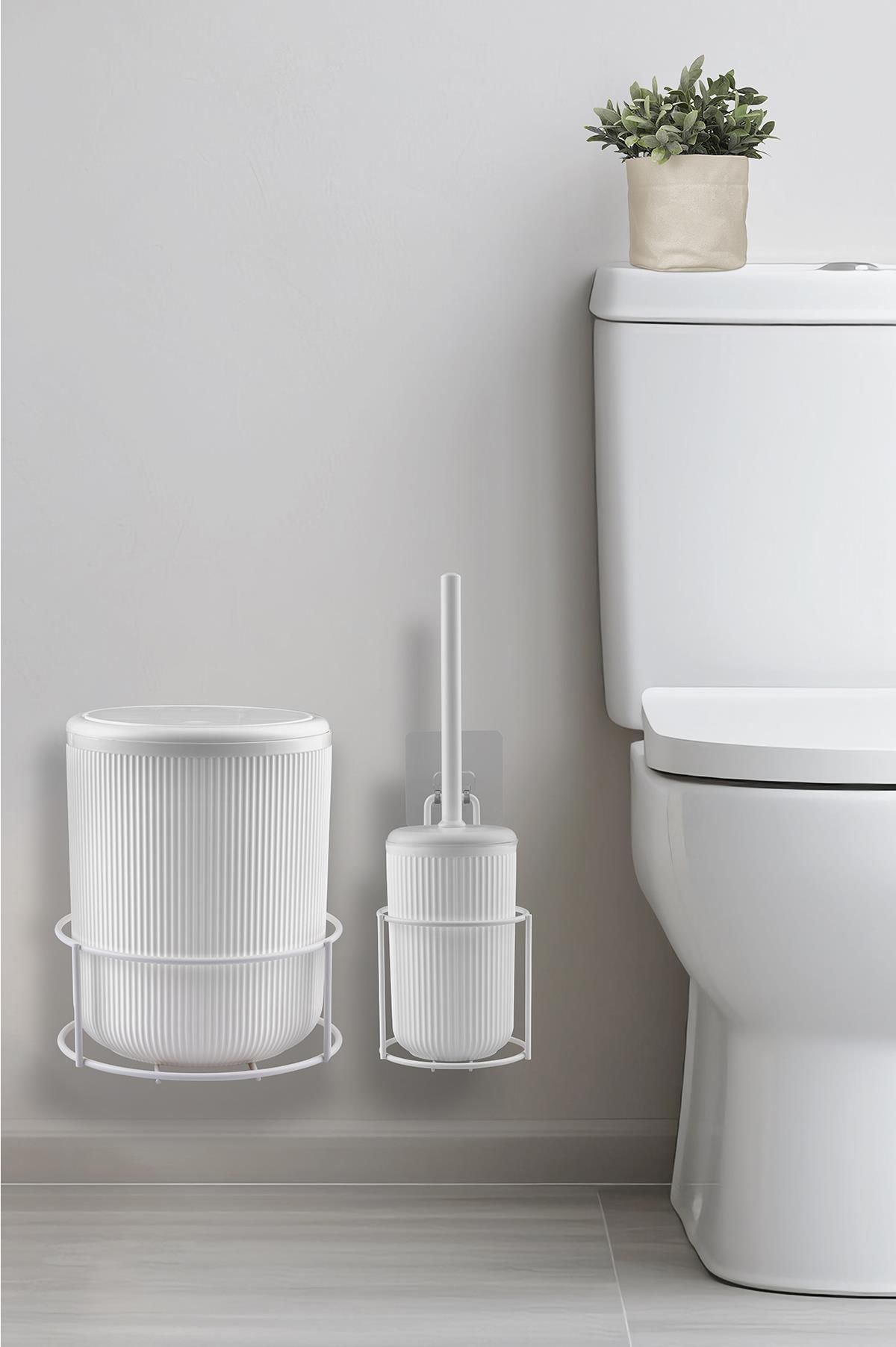 Okyanus Home Beyaz Eko Magic Askılı Yuvarlak Mina 2'li Wc Kova ve