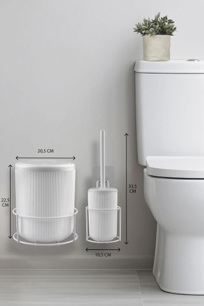 Okyanus Home Beyaz Eko Magic Askılı Yuvarlak Linea 2'li Wc Kova ve Fırça Seti