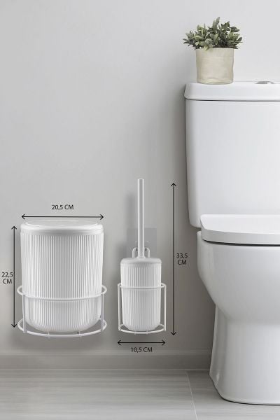 Okyanus Home Beyaz Eko Magic Askılı Yuvarlak Linea 2'li Wc Kova ve Fırça Seti