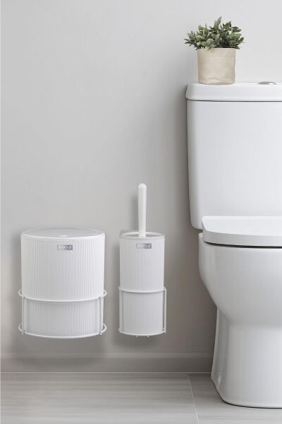 Okyanus Home Beyaz Eko Magic Askılı Yuvarlak Mina 2'li Wc Kova ve Fırça Seti