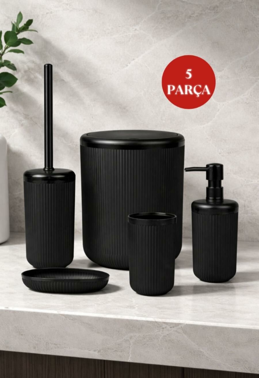 Okyanus Home Linea Siyah Çizgili Yuvarlak Banyo Seti