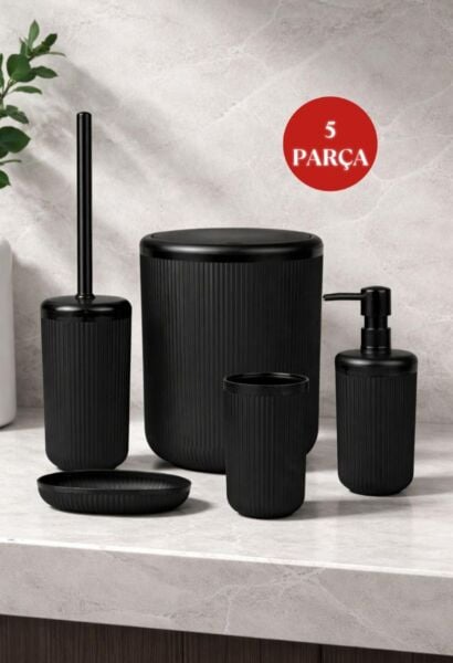 Okyanus Home Linea Siyah Çizgili Yuvarlak Banyo Seti