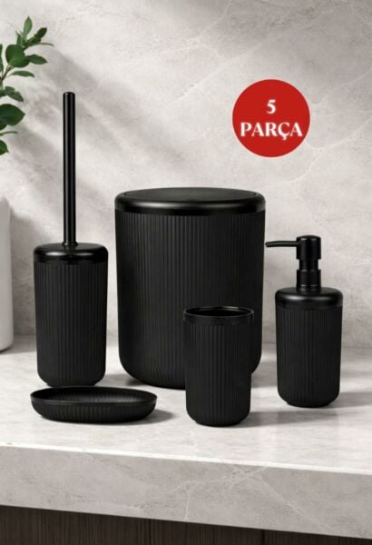 Okyanus Home Linea Siyah Çizgili Yuvarlak Banyo Seti