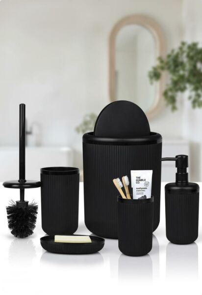 Okyanus Home Linea Siyah Çizgili Yuvarlak Banyo Seti