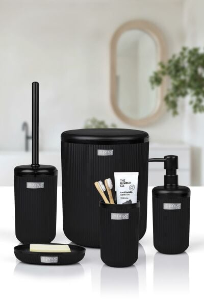 Okyanus Home Linea Siyah Çizgili Yuvarlak Banyo Seti