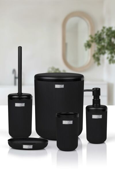 Okyanus Home Linea Siyah Çizgili Yuvarlak Banyo Seti