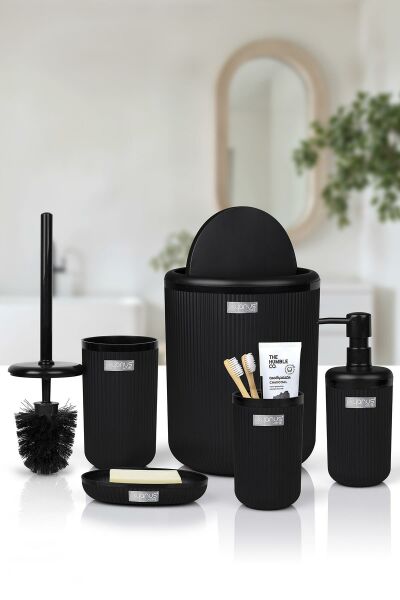 Okyanus Home Linea Siyah Çizgili Yuvarlak Banyo Seti