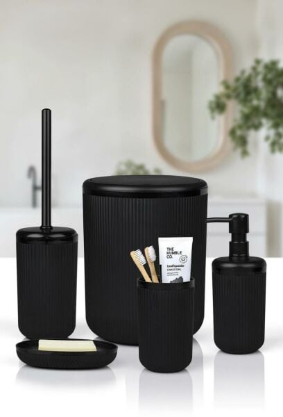 Okyanus Home Linea Siyah Çizgili Yuvarlak Banyo Seti