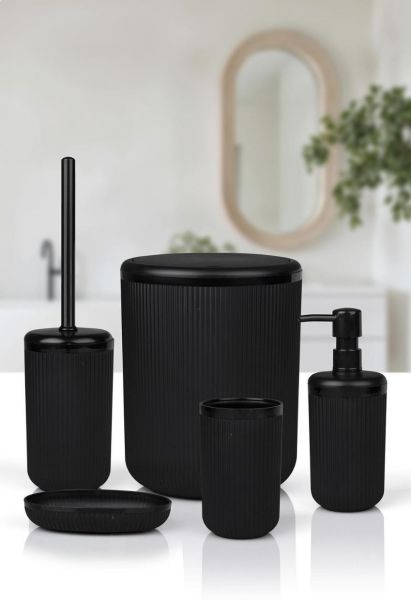 Okyanus Home Linea Siyah Çizgili Yuvarlak Banyo Seti