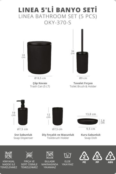 Okyanus Home Linea Siyah Çizgili Yuvarlak Banyo Seti