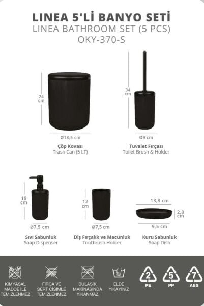 Okyanus Home Linea Siyah Çizgili Yuvarlak Banyo Seti
