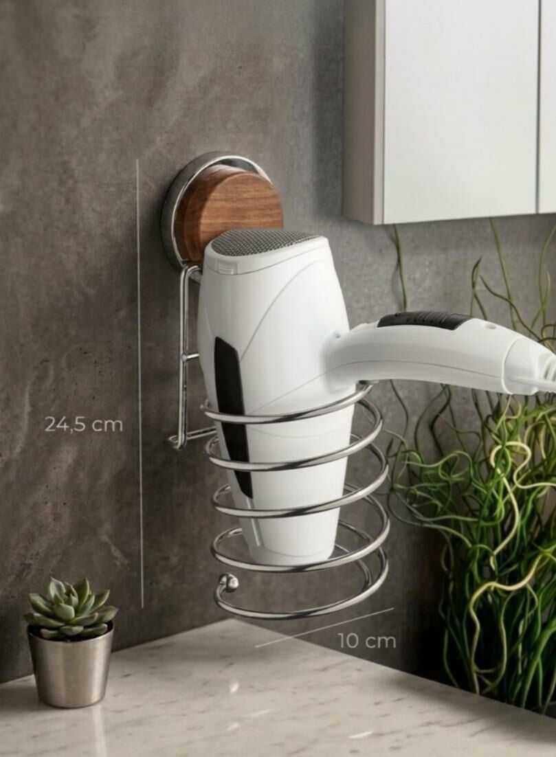 Okyanus Home Ahşap Desenli Magic Fix Sihirli Yapışkan Krom Saç Kurutma Makine Askısı
