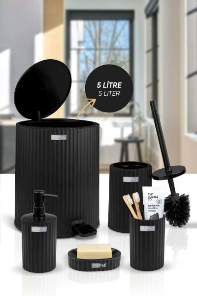 Okyanus Home Coliseum Siyah İç Kovalı Pedallı 5'li Banyo Seti