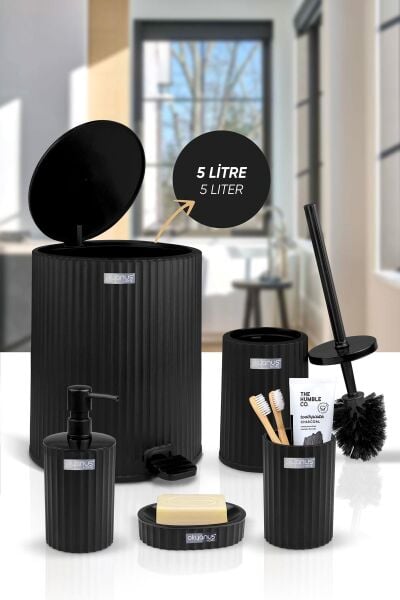 Okyanus Home Coliseum Siyah İç Kovalı Pedallı 5'li Banyo Seti