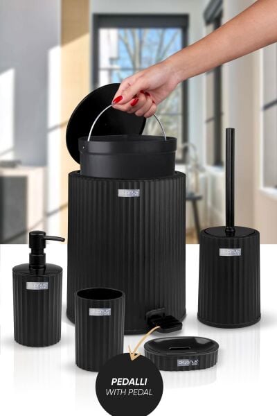 Okyanus Home Coliseum Siyah İç Kovalı Pedallı 5'li Banyo Seti