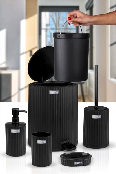 Okyanus Home Coliseum Siyah İç Kovalı Pedallı 5'li Banyo Seti