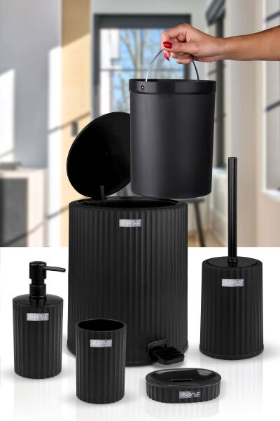 Okyanus Home Coliseum Siyah İç Kovalı Pedallı 5'li Banyo Seti