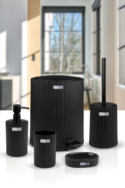 Okyanus Home Coliseum Siyah İç Kovalı Pedallı 5'li Banyo Seti