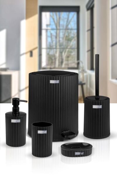 Okyanus Home Coliseum Siyah İç Kovalı Pedallı 5'li Banyo Seti