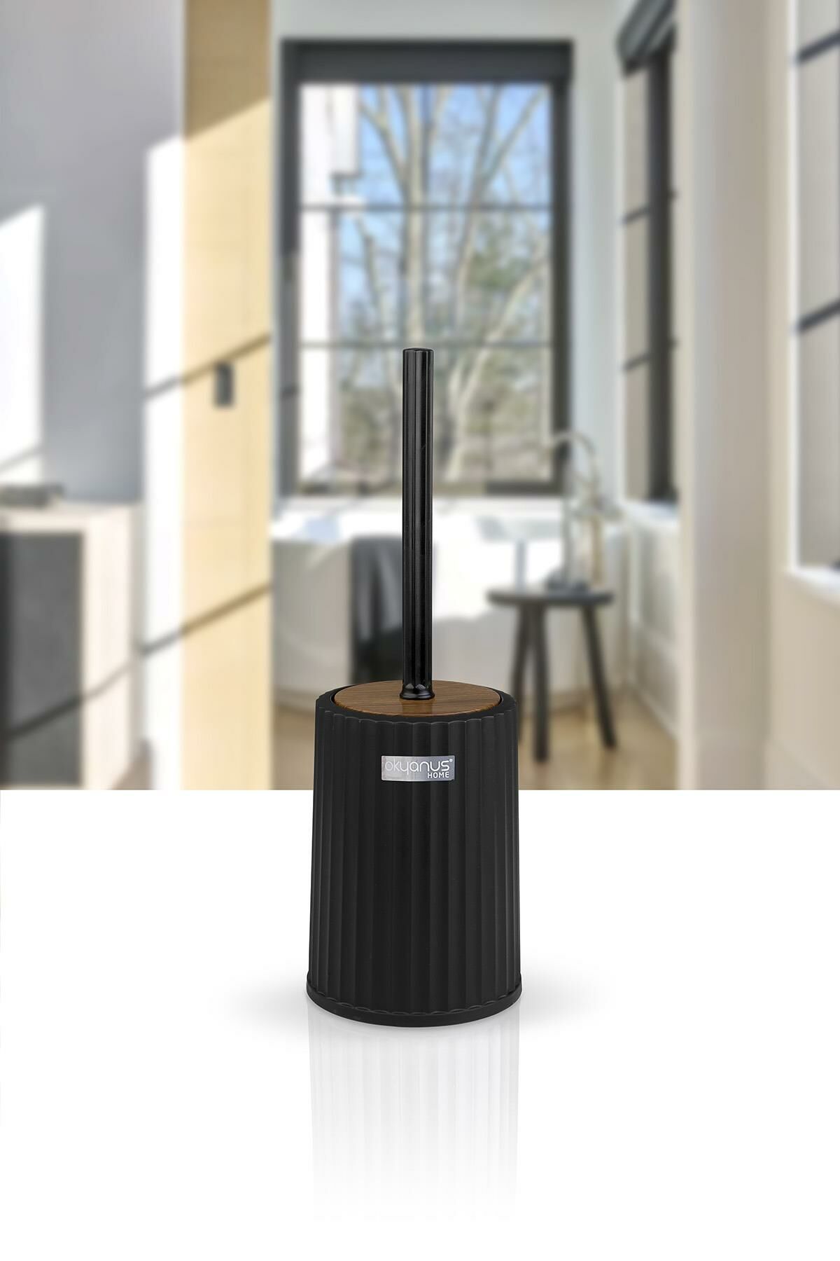 Okyanus Home Coliseum Siyah Ahşap Desenli WC Fırçalık