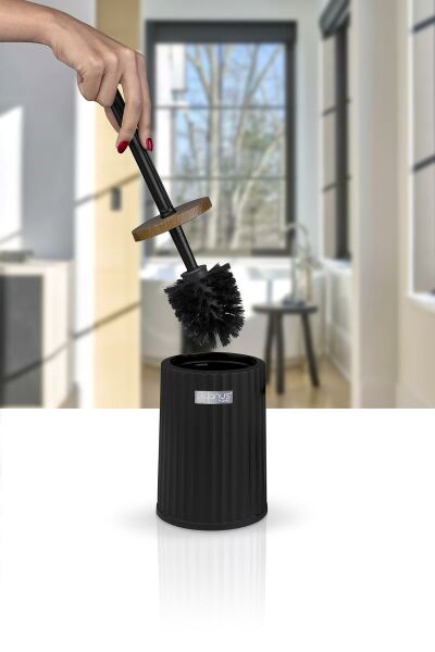 Okyanus Home Coliseum Siyah Ahşap Desenli WC Fırçalık